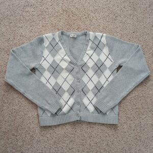 John Galt Grey Argyle 100% Cotton Sweater